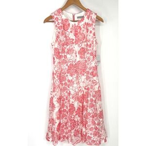 NWT Danny and Nicole Women Dress 10P Fit and Flare Red White Floral Lace $74